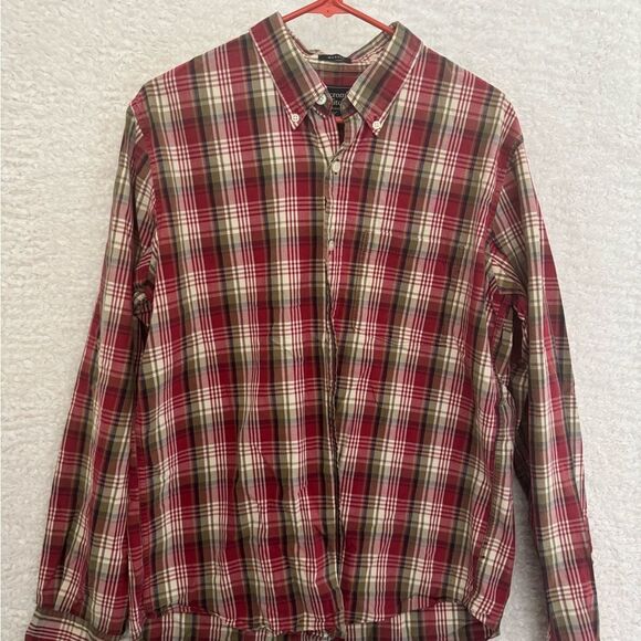 Y2K vintage Abercrombie and Fitch muscle button down plaid red medium cotton - Picture 6 of 8